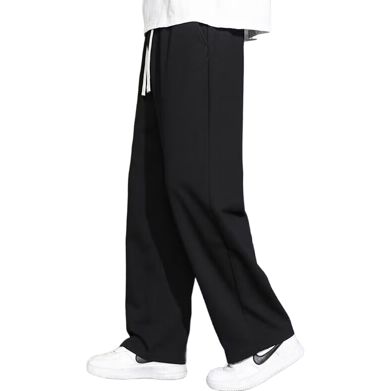 华棉运动裤子男士春秋季宽松大码直筒休闲裤男生百搭潮流宽松卫裤 黑色 2XL
