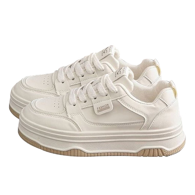 西遇（Westlink）面包小白鞋女2025新款秋季韩系百搭白色系带休闲鞋子厚底板鞋 白色 （预售20天） 37 (235)