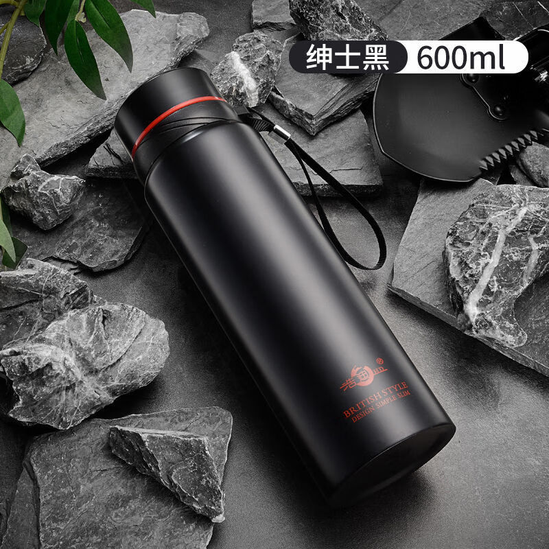DEATKN304不锈钢大容量男女学生便携新款商务专用智能测温保温水杯 黑色 1ml 600ML-不可测温