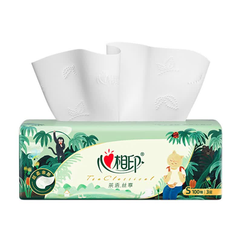 心相印抽纸面巾纸餐巾纸卫生纸茶语丝享纸巾丛林款家用实惠装 3层 300张*12包