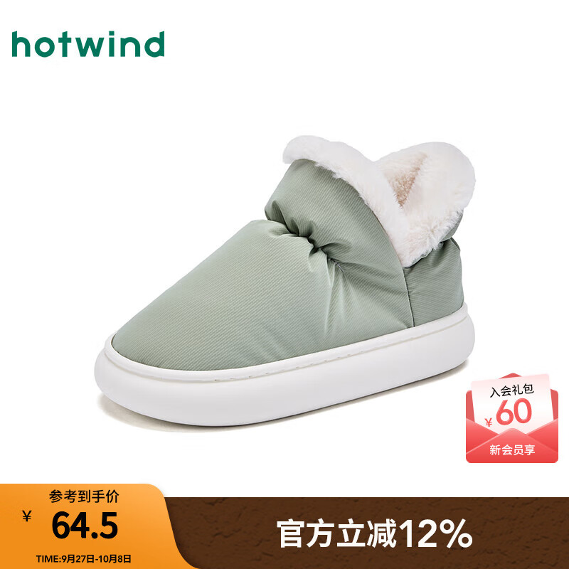 热风（Hotwind）软底毛毛鞋女款2025年冬季新款休闲家居拖鞋加绒保暖室内女鞋 07绿色 36-37 S