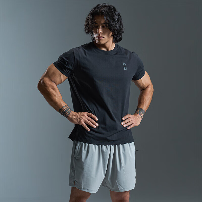 MUSCLE DOG肌肉狗 运动T恤男2025新款轻量7A抗菌皮UPF50印花短袖健身训练服 深灰色 3XL