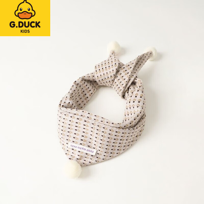 G.duck小黄鸭儿童围巾秋冬季婴儿保暖围脖宝宝防风三角巾男童女宝百搭可 小花白标三角巾 黄色 1-8岁