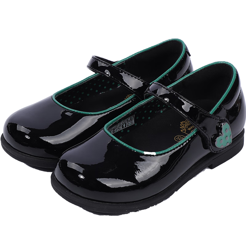 江博士（DR·KONG）春秋兒童禮儀鞋魔術(shù)貼公主鞋 女童表演英倫風(fēng)黑皮鞋 黑色 30 適合腳長(zhǎng)約19.0-19.5cm