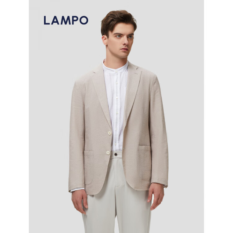 LAMPO/BluePanther男士單件西裝商務(wù)棉泡泡紗 中米 50