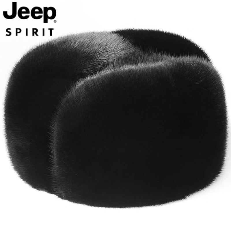 JEEP SPIRIT貂皮帽子男士中老年冬天老头帽秋冬季整貂护耳保暖水貂绒皮草棉帽 雷克黑色+(貂皮护耳) L(58-60cm)
