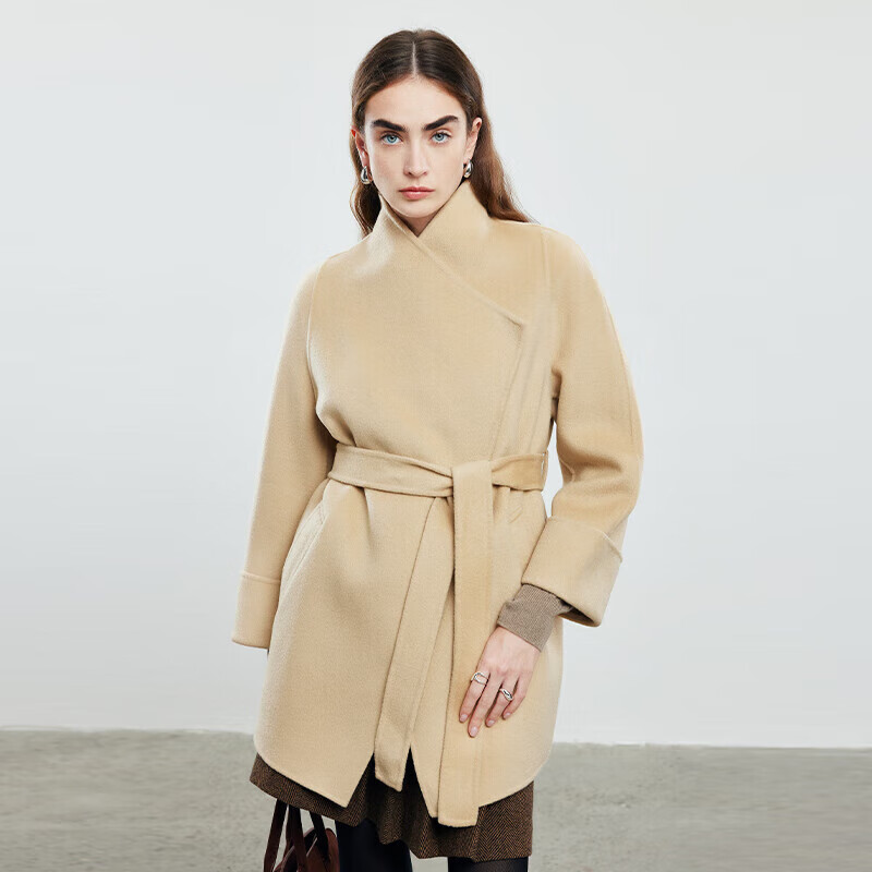 帕罗（PALUOPO）双面毛呢大衣女秋冬新款感外套羊绒羊毛御姐上衣ET2F2571D 米驼 S 155/80A