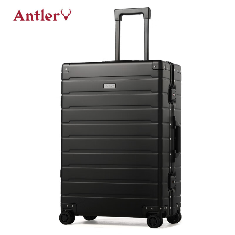 antlerantler/安特丽新款行李箱铝框皮箱拉杆箱女大容量铝镁合金密码箱 黑色 25英寸