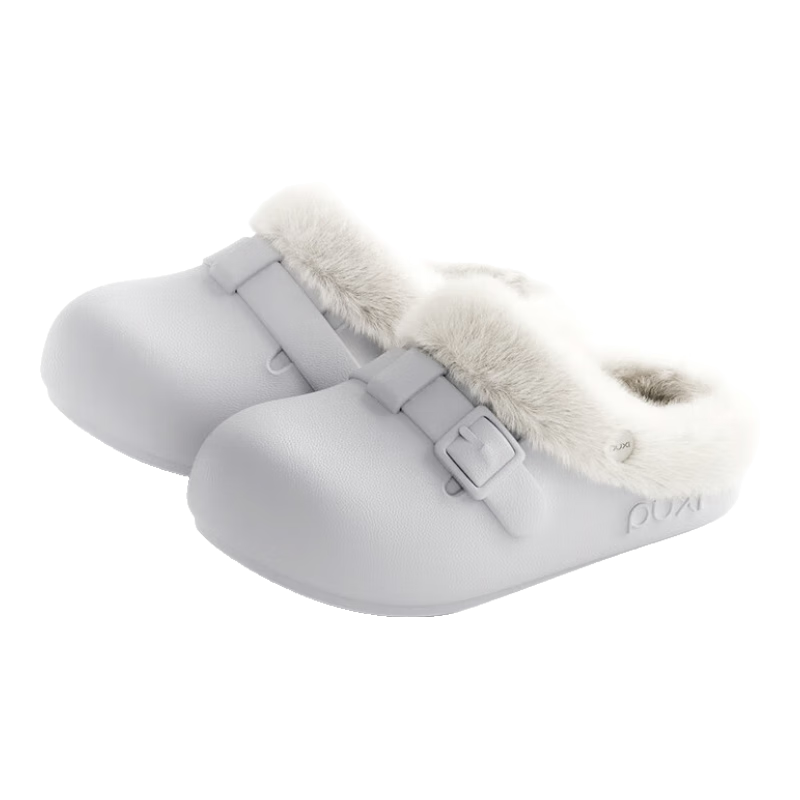 朴西女士冬季博肯可拆卸棉拖鞋复古轻盈软弹保暖外穿防滑百搭情侣棉拖 浅米灰 44-45