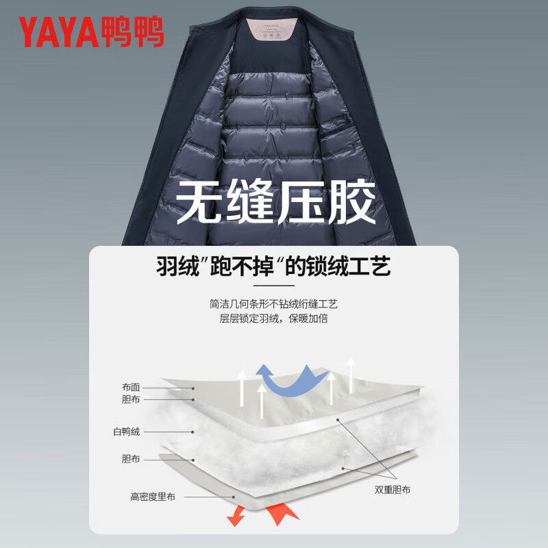 鸭鸭(YAYA)夹克羽绒服男短款翻领轻薄2025秋冬新款中老年保暖干部装商务外套 藏青色 2XL (185)【建议160-180斤】