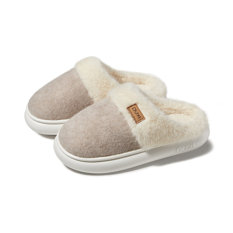 朴西毛呢细绒居家女士棉拖鞋软弹轻盈防滑家用静音百搭情侣款棉拖男 浅米灰 40-41