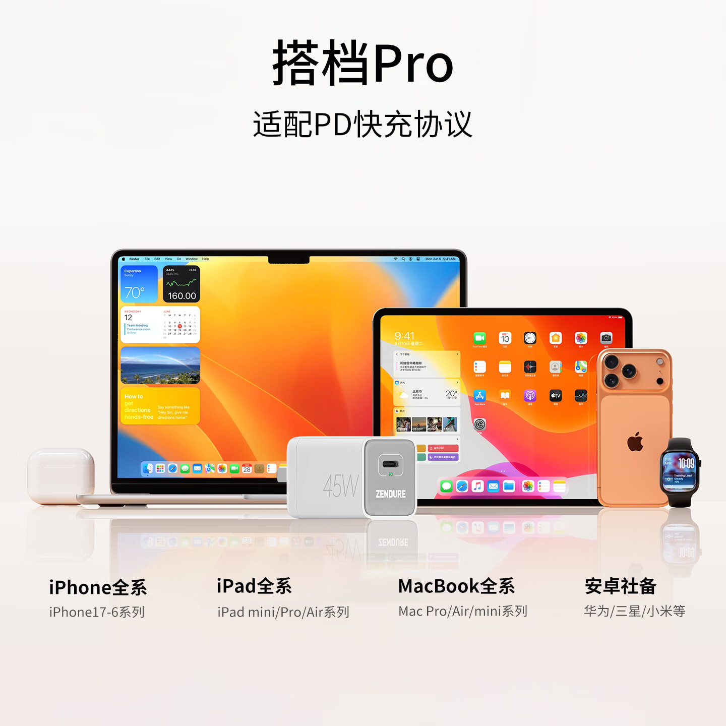 ZENDURE征拓 45w 氮化镓充电器USB-C口适用苹果16充电器PD快充iPhone17 iPad 华为mate60Pro安卓手机快充 【3C认证】45W Type-C 快充 白色