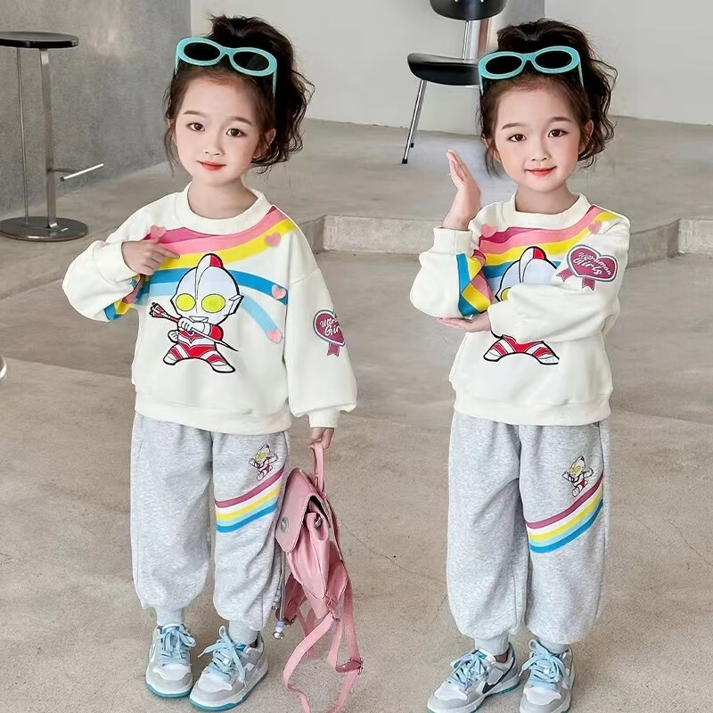 G.duck小黄鸭女童奥特曼发光春秋套装迪迦小女孩长袖衣服带灯运动两件套 【2件套】1766*粉色 100 码建议身高90-100cm