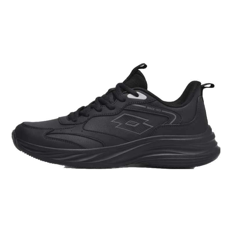 樂途（LOTTO）男鞋秋冬季加絨保暖黑色運動鞋跑步鞋減震休閑鞋慢跑鞋厚底通勤鞋 黑色·男女同款【防潑水皮面】 42