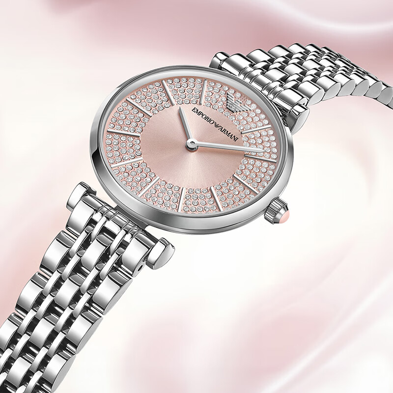 EMPORIO ARMANI阿玛尼手表满天星白月光女士腕表3.8女神节友送男友礼物 粉盘满天星AR11686 32MM