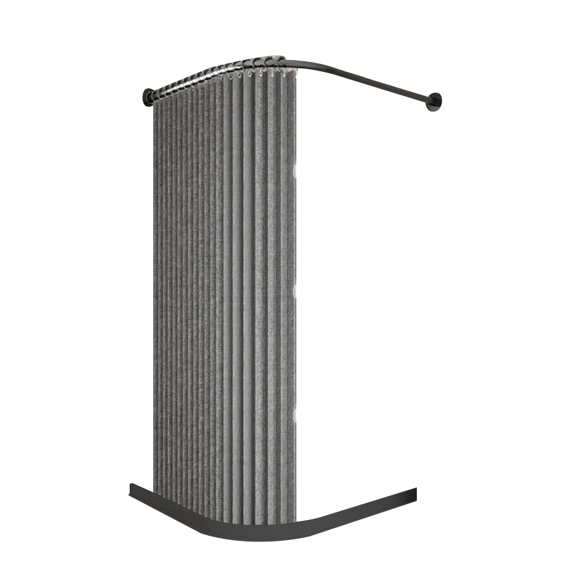 訪客弧形浴簾桿套裝浴室折疊防水浴簾免打孔L型干濕分離隔斷簾衛(wèi)生間 高級灰弧黑桿+磁吸折疊簾+擋水條 E款墻:60-70*80-100浴簾180*200