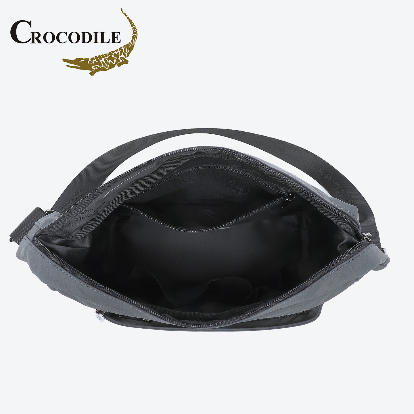 鳄鱼恤单肩包男士斜挎包休闲牛津布包大容量商务多功能轻便男包时尚出游 灰色小款【长28.5高21.5厚14厘米-双侧袋兜设计】 大款可放A4纸张 - 小款可放12寸IPAD