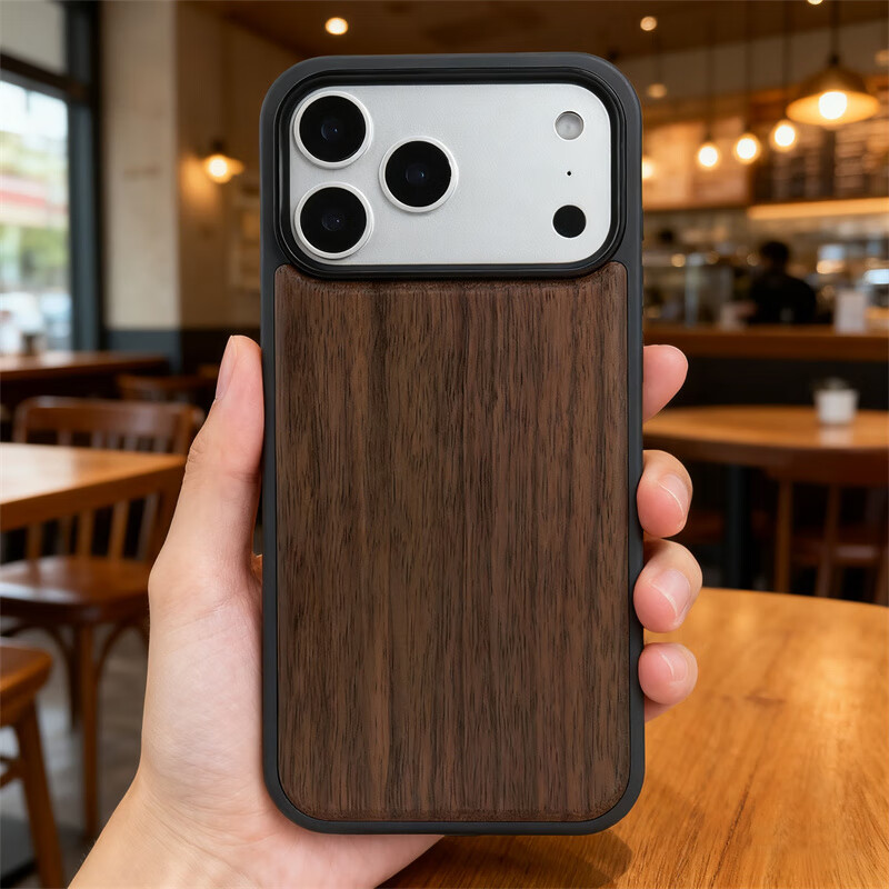 GNOVEL时尚新款实木北美黑胡桃木手机壳适用于苹果17高端气质防摔17promax花梨木碳化竹樱桃木手机保护套 碳化竹 iphone 17Pro