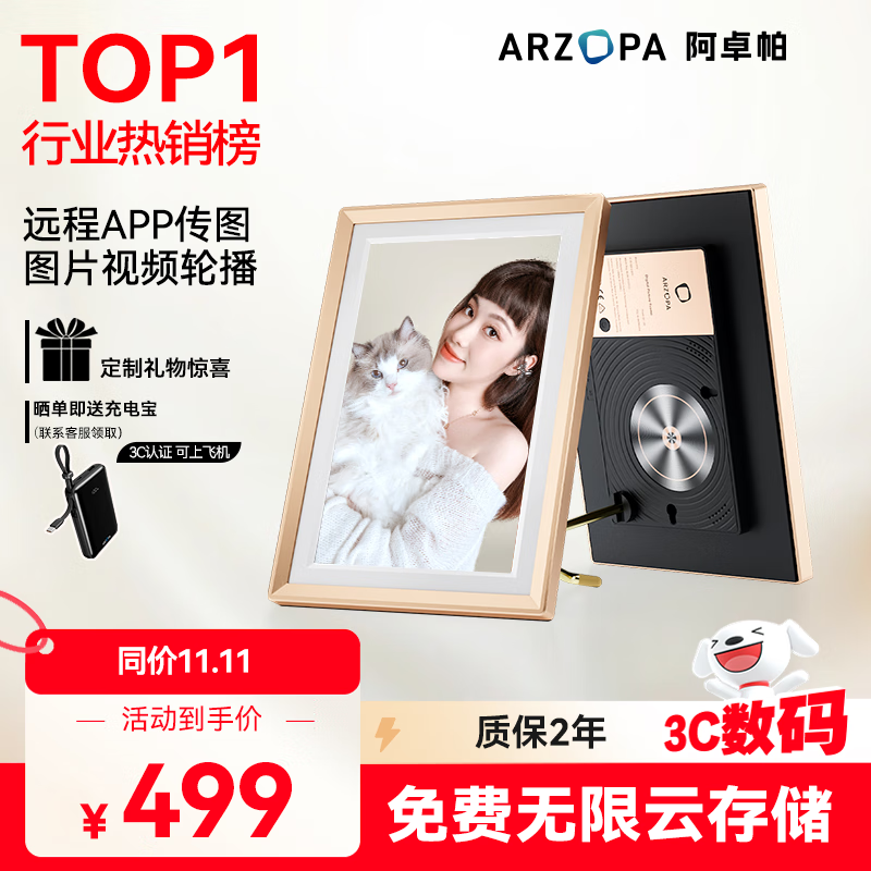 ARZOPA阿卓帕 10.1英寸数码智能云相框 高清电子相册 照片视频触摸播放  端午节礼物 D10香槟金