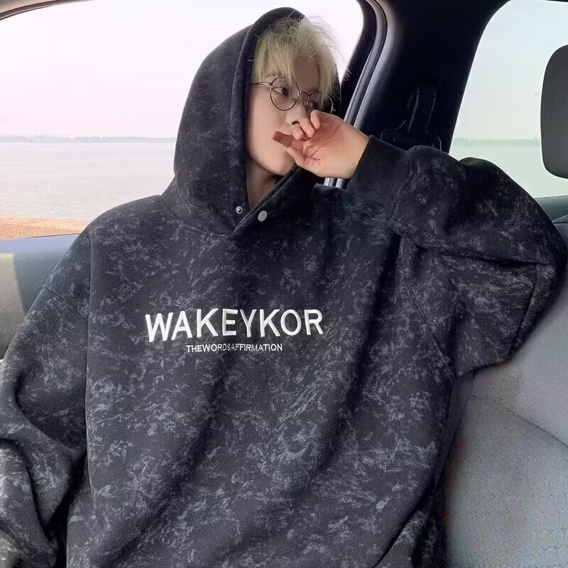 POUM美式高街卫衣男士秋冬潮牌休闲加绒男装上衣2025新款情侣帽衫外套 JCF-H975杏色 加绒 M