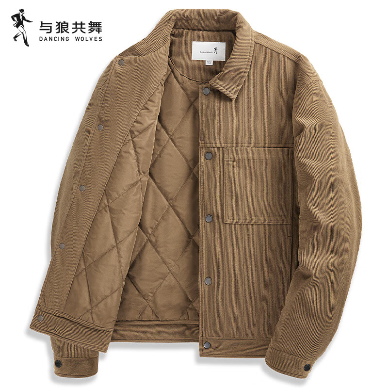 与狼共舞【夹棉加厚】复古灯芯绒翻领工装保暖易打理夹克男 702深杏色 2XL