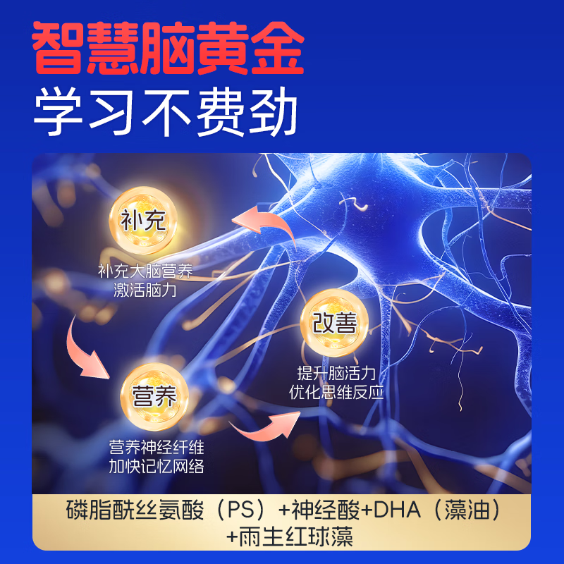 EZZ神经酸dha学生补脑青少年6-18岁脑力素增强记忆力专注力藻油 拍3发5瓶【学霸大脑 高性价比】