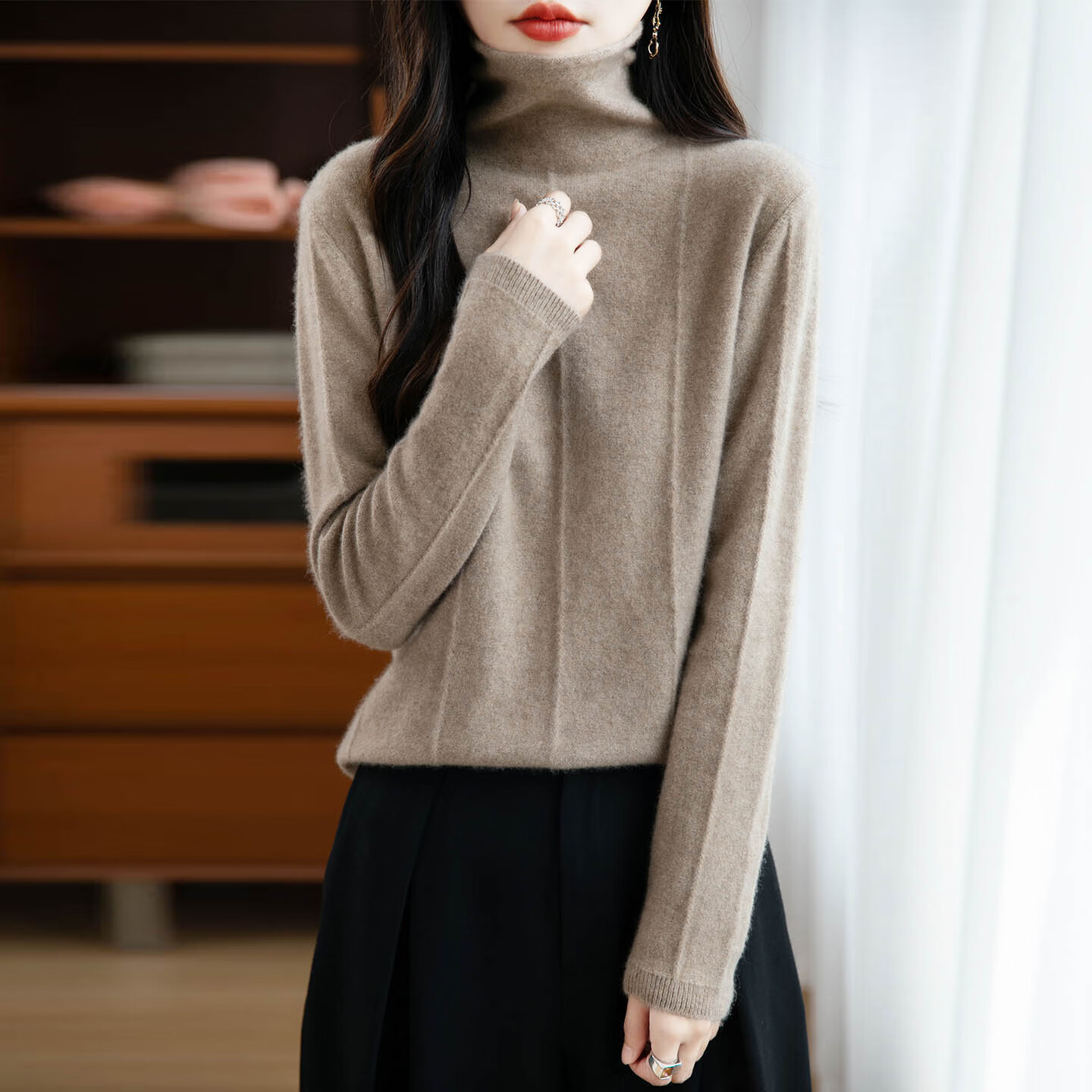 香影芬2025秋冬新款堆堆领100%纯羊毛衫女套头宽松百搭羊毛打底衫女毛衣 经典黑色 3XL (建议135-150斤)