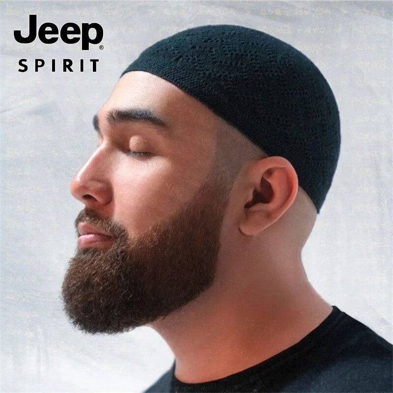 JEEP回族帽子男瓜皮帽针织帽男士透气地主帽回民包头全棉休闲冬 K67-黑色(春夏薄款)高度13-14cm左右回族 55-59(大众头围)