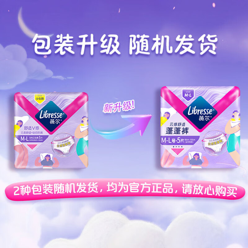薇尔夜用安睡裤安心裤防漏超薄透气超熟睡加长夜用卫生巾姨妈巾 M-L码 15条 100-140斤 【蓬蓬裤】