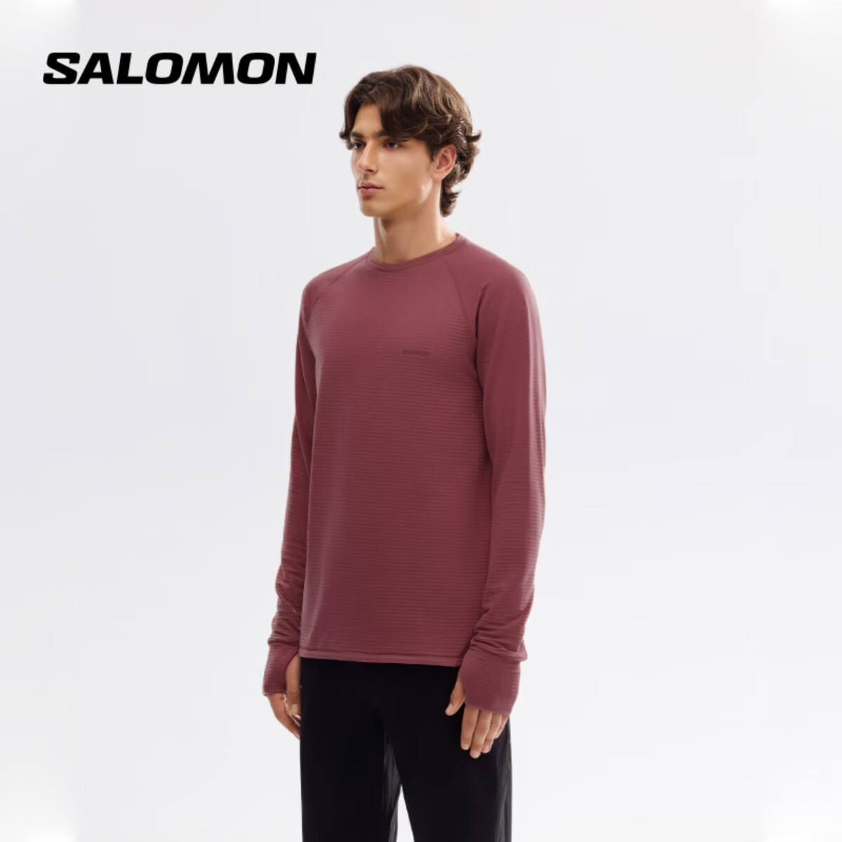萨洛蒙（Salomon）男款 户外运动柔软舒适保暖长袖T恤卫衣 SNTIAL LIGHTWARM CN  夜光 C26041 L