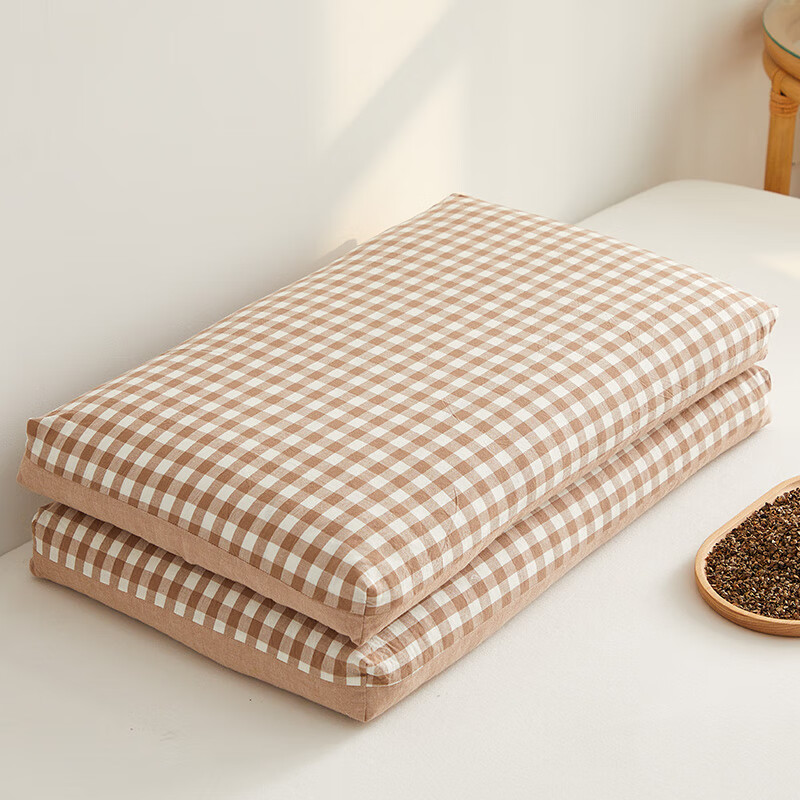 寝生活水洗棉荞麦双拼枕 枕头枕芯 一对 水洗棉双拼荞麦枕-咖色 35cm*55cm 大号