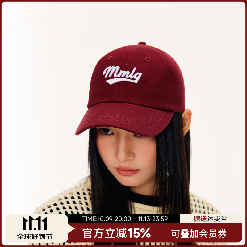 Mmlg 87mm 棒球帽女经典logo撞色刺绣鸭舌帽帽子情侣款时尚百搭遮阳帽 红色 均码