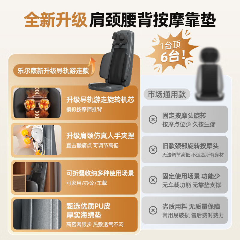 乐尔康（Le er kang）颈椎按摩器按摩靠垫按摩器斜方肌肩颈腰背一体全自动揉捏全身坐垫躺垫多功能按摩椅家用车用按摩仪 【顶配升级游走款】泰式推背+肩颈龙抓手+9D按摩