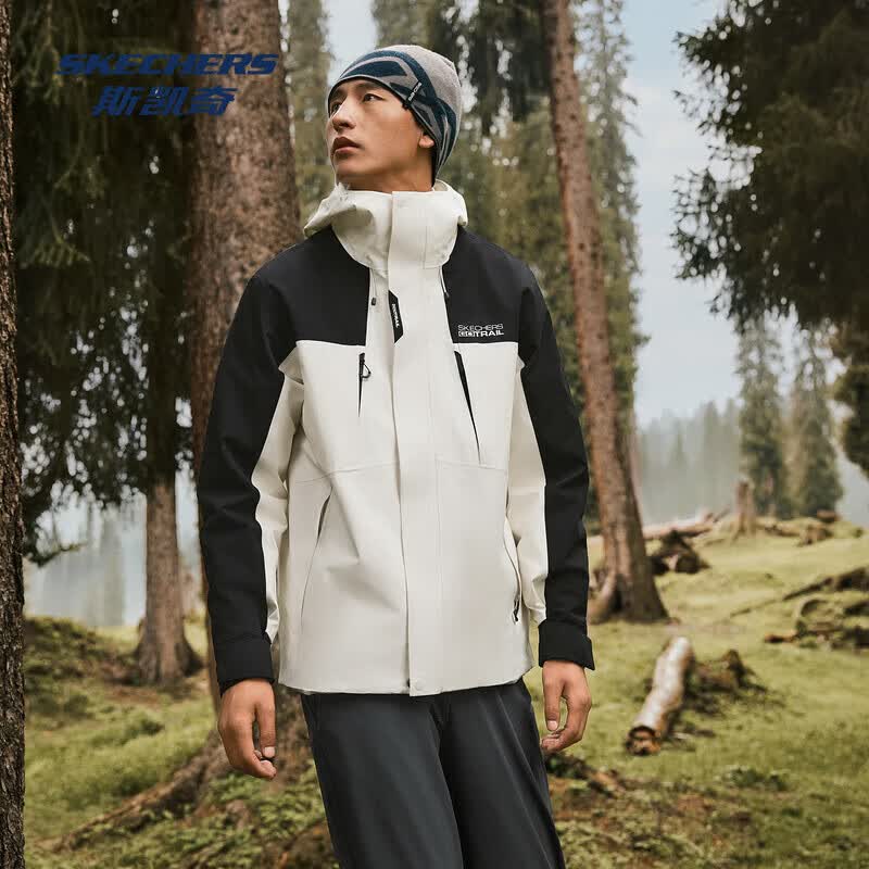 斯凯奇（Skechers）魔方冲锋衣冬季男女三合一保暖羽绒服户外抓绒内胆防水外套 棉花糖白/0074-男款 S