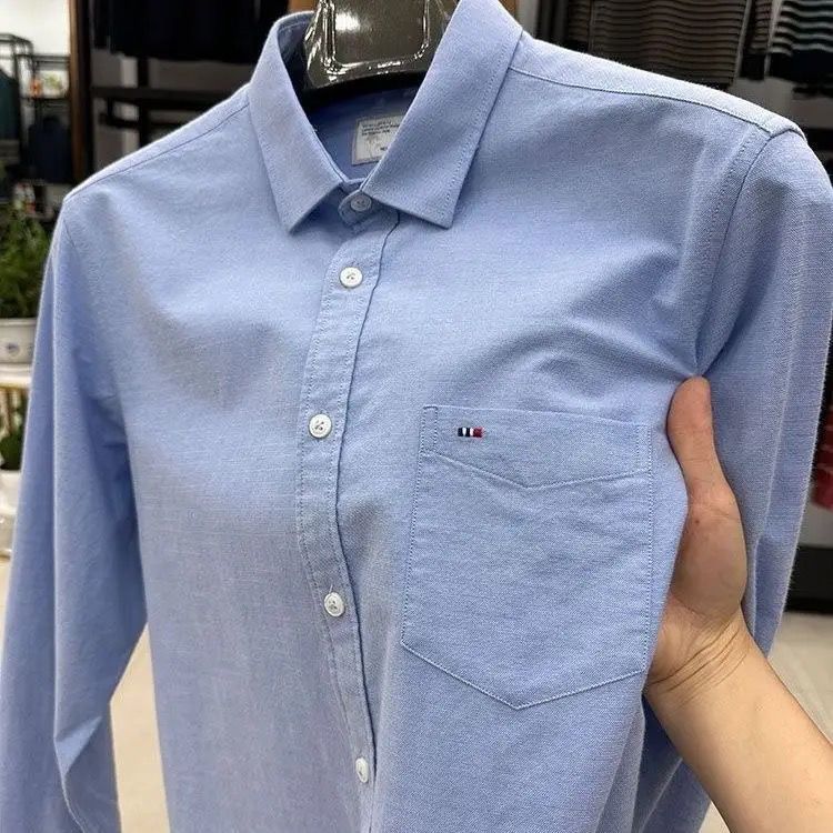 TOMMY JEANS汤米春秋长袖带口袋衬衣休闲牛津纺衬衫男装打底衫长袖T恤上衣 838蓝色 XL