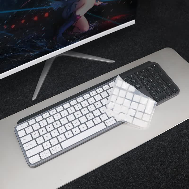 天翅键盘膜适合罗技MX KEYS S键盘保护膜防尘套全覆盖凹凸专用 白色半透硅胶键盘膜