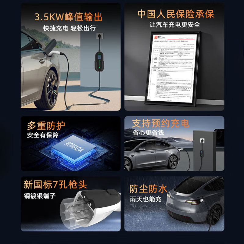 ROMADA小鹏MONA-M03随车充3.5KW便携式充电枪7KW家用220V免接地线国标七孔充电枪新能源汽车交流充电桩 小鹏MONA-M03【3.5KW标准款】 3米