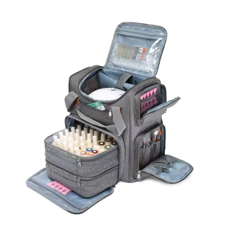 CHUMYUM新款84瓶大容量精油双肩化妆包上门美甲多功能便携指甲油手收纳包 灰色款