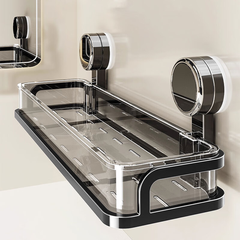 吱凡日本卫生间吸盘置物架墙上免打孔收纳盒浴室厕所收纳架壁挂式架子 【月光白】 大号40cm宽【两个装】