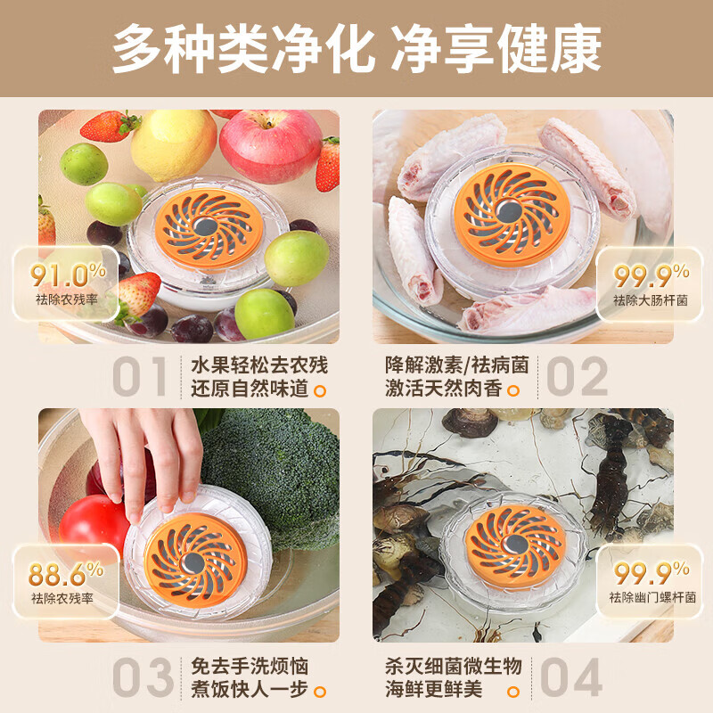 小米猴果蔬清洗机无线去农残去虫卵抗生素深度净化零污染果蔬净化清洗机果蔬清洗器洗菜机 纯净白-果蔬/肉/海鲜通用