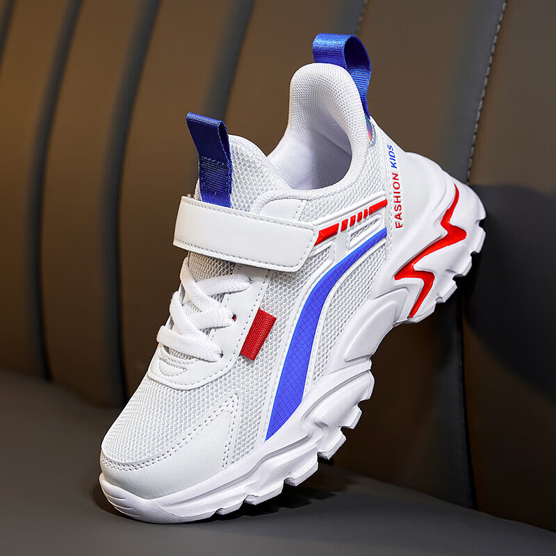 贝天熊童鞋儿童运动鞋2025春夏款男女童网面透气魔术贴学生革面童鞋 308白蓝红【春秋双网】 36 内长22.6/脚21.6