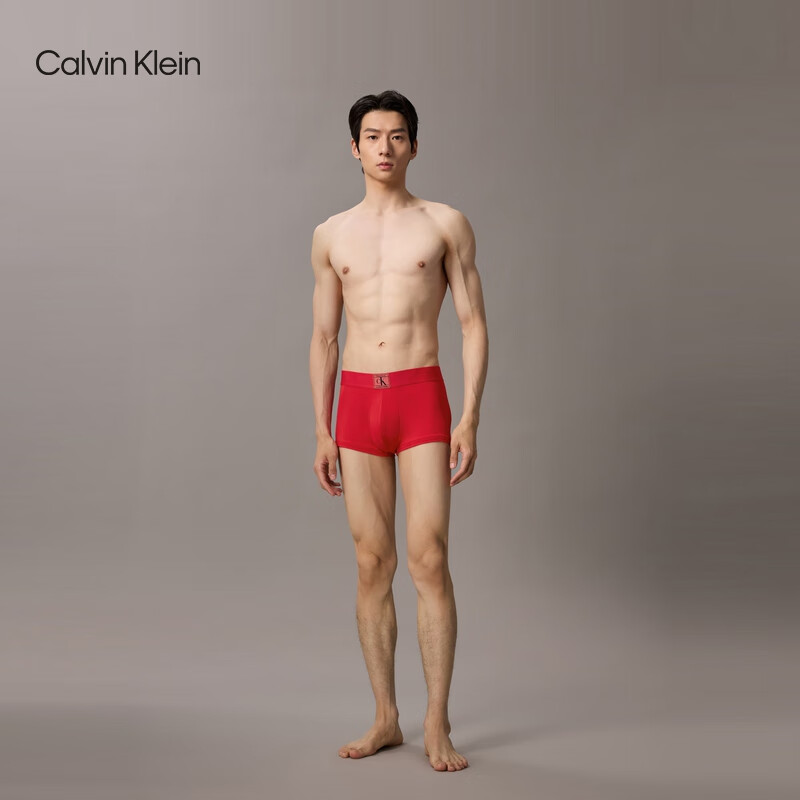 Calvin Klein内衣【新年礼物】男士本命年红色ck低腰防夹臀四角裤平角内裤男 5FJ-丽春红 L