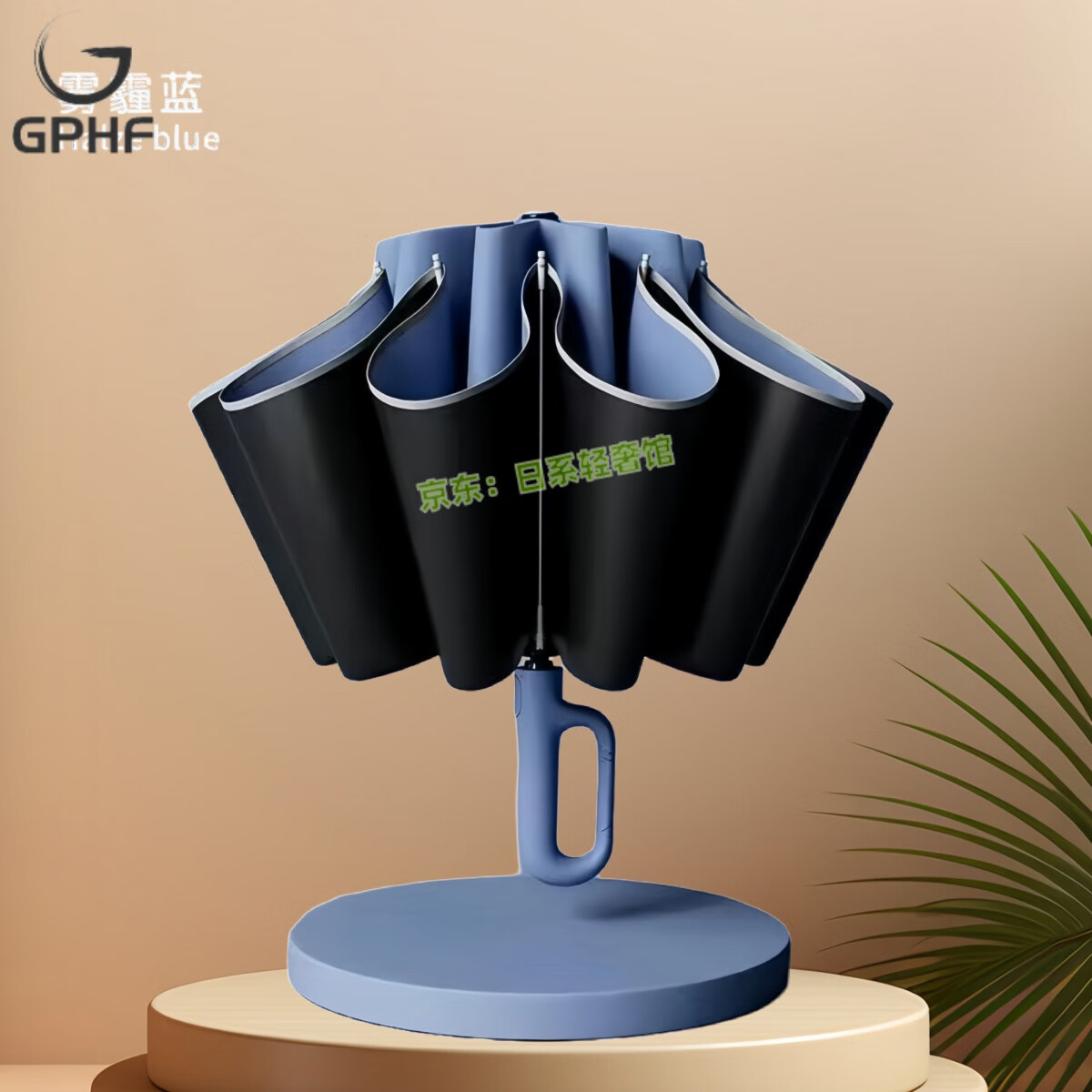 日本环扣全自动雨伞加大号加固加厚男士女晴雨两专用车载反向折叠 深藏青-环扣120骨黑胶款（全自动