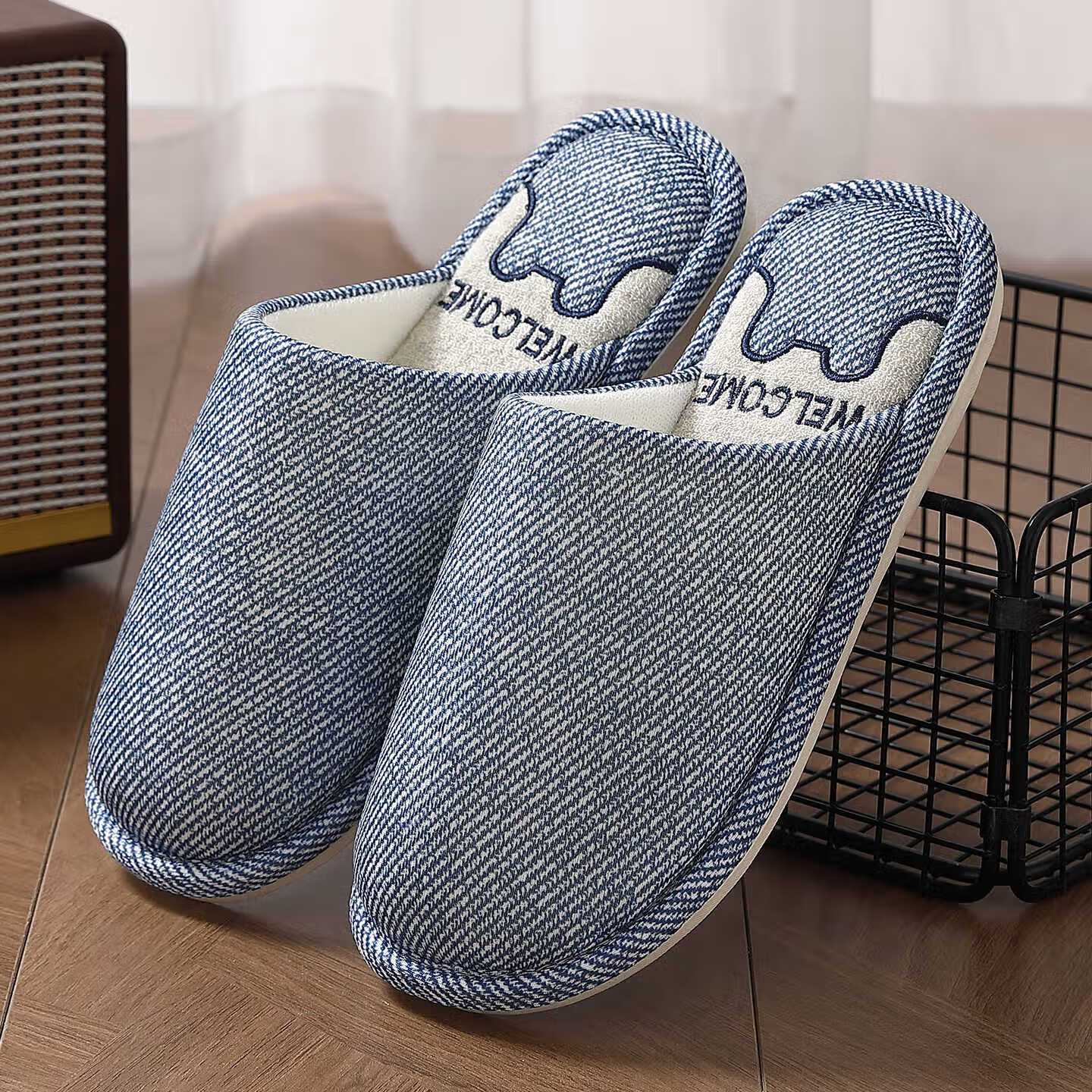 FZT棉拖鞋女士2025新款秋冬保暖厚底居家室内防滑透气棉拖鞋男士 藏青 36-37 适合35-36