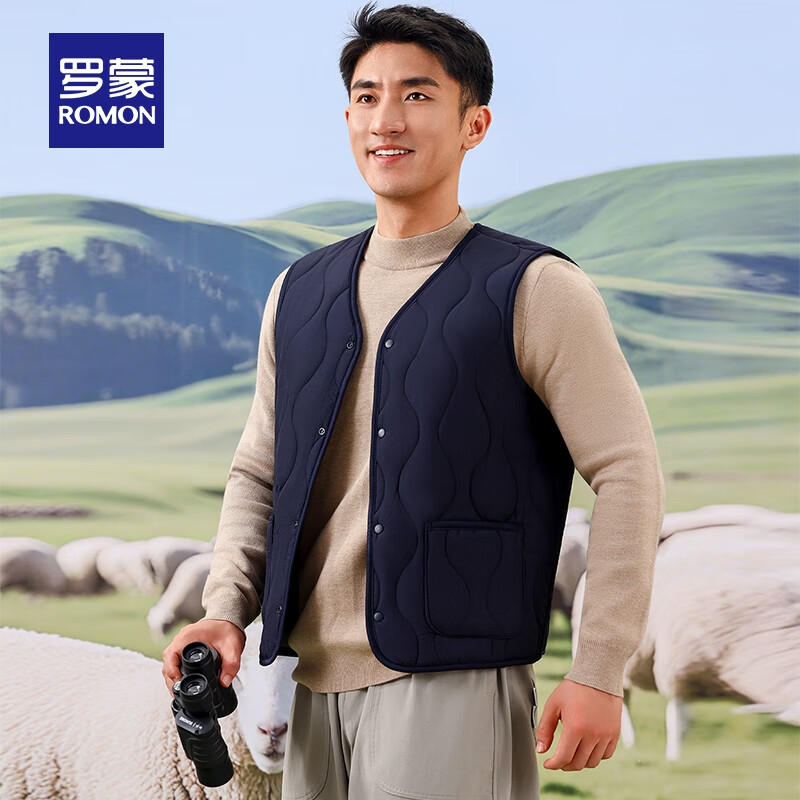 罗蒙(ROMON)男女同款加厚棉服男士秋冬款中青年保暖棉坎肩内搭外套上衣打底衫 高级黑【5V63610A男款】 均码 180
