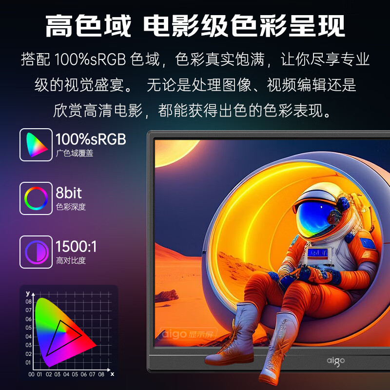爱国者aigo便携显示器 IPS电脑手机便携屏笔记本支架显示屏扩展屏 PS4/5 Switch副屏Type-C一线通 14英寸/高清1200P/触摸款