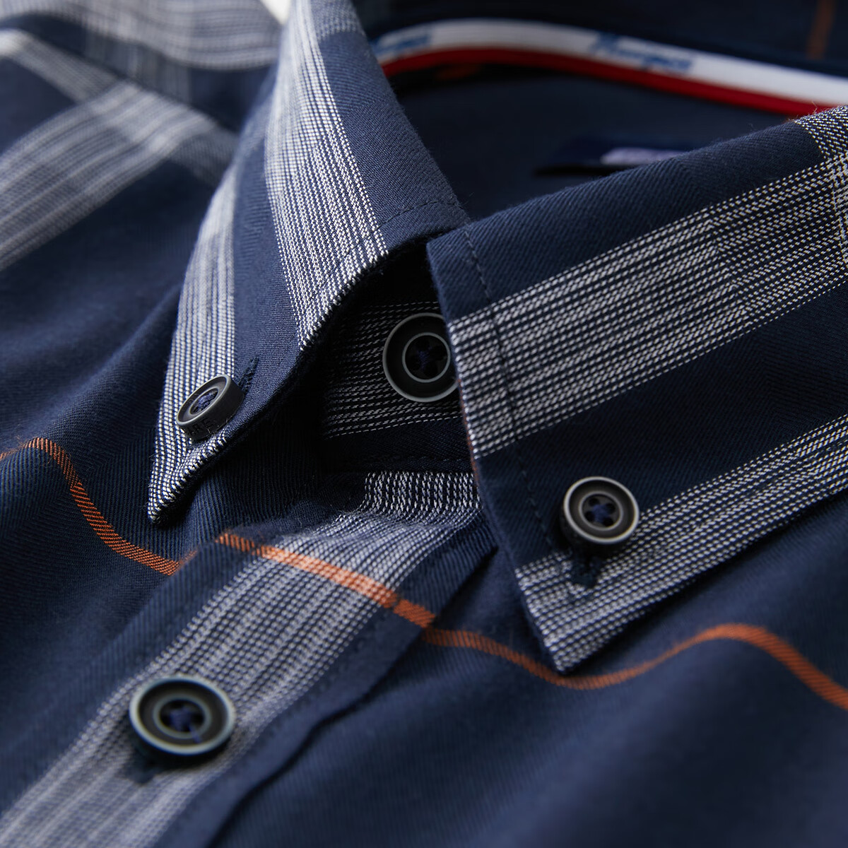 Navigare意大利小帆船时尚色织格纹衬衫男2025春秋季舒适高弹休闲百搭衬衣 藏青/橙 L