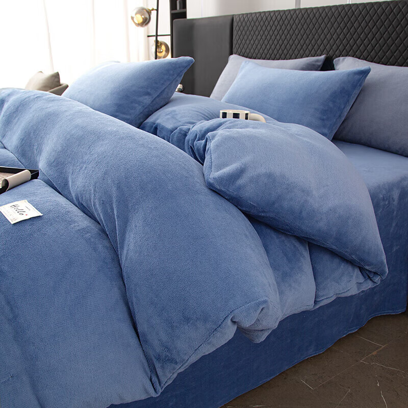 软贝简约轻奢牛奶绒床上四件套保暖毛绒床单被套学生宿舍秋冬款三件套 宾利兰 2.0m 床单款 （被套200*230cm） 四件 京东折扣/优惠券