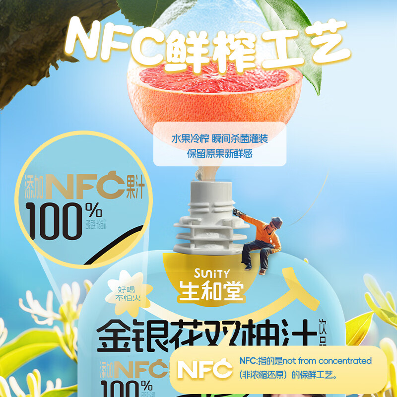生和堂【杨超越推荐】金银花双柚汁苹果山楂汁儿童伴手礼饮料便携饮料 20袋*100ml金银花双柚汁