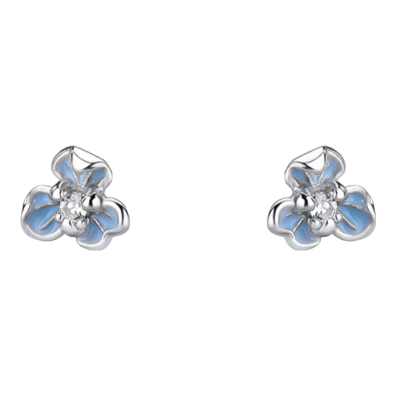 墨利亚（Meliades）滴胶蓝色小清新鸢尾花朵耳钉女s999纯银韩版时尚锆石耳线流苏耳饰 鸢尾花耳钉_浅蓝【S999足银】 S999纯银